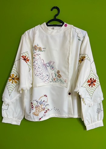 Nakışlı Bohem Kadın Beyaz Gömlek - Görsel 6