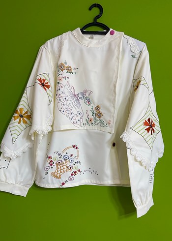 Nakışlı Bohem Kadın Beyaz Gömlek - Görsel 8