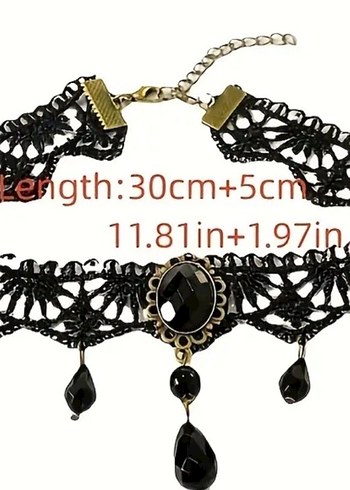 Beden Siyah İşlemeli Gotik Boncuklu Kolye