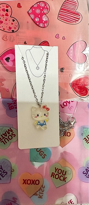 Hello kitty charm çelik zincirli kolye