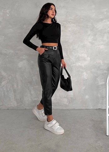 Siyah Deri Pantolon - Görsel 2