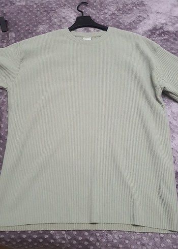 l Beden Gri Oversize Keten Erkek Tişört
