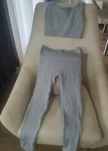 Gri Örgü Kadın Crop Topb2li takım - Görsel 3