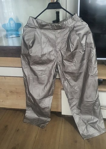 metalik gri bol kesim pantolon - Görsel 3
