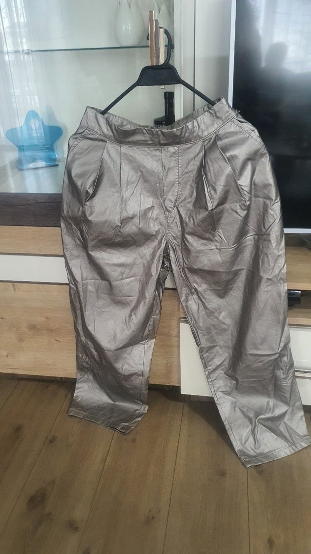 metalik gri bol kesim pantolon - Görsel 3