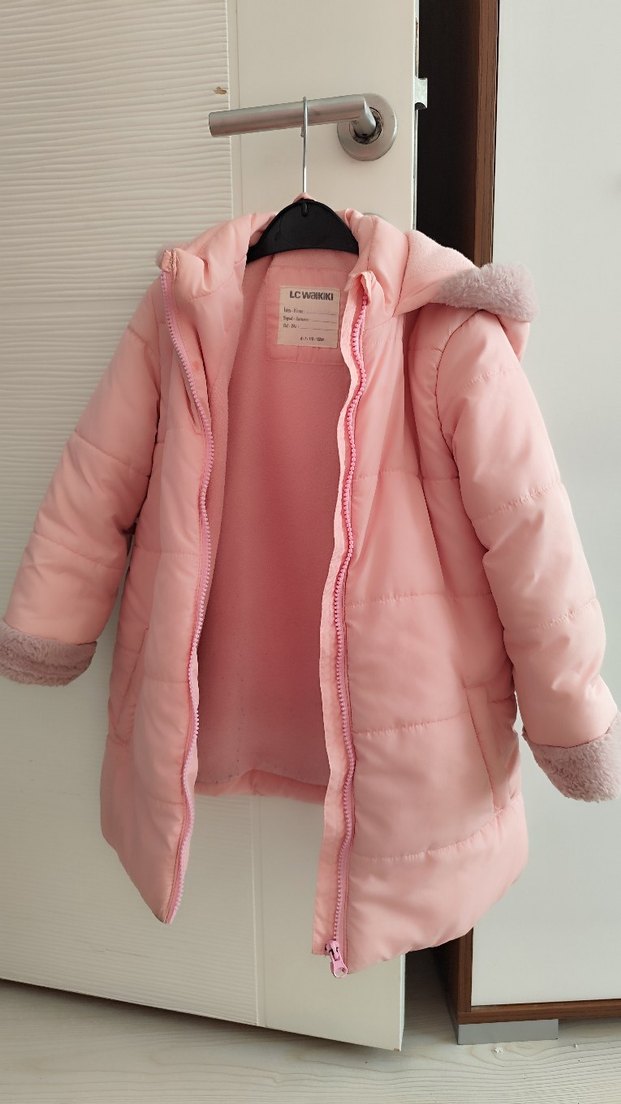 Kızlar için Pembe Peluş Detaylı Mont - Görsel 2