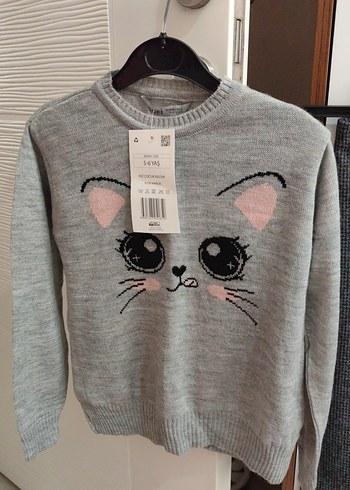 Gri Örme Kedi Desenli Çocuk Takımı - Görsel 2