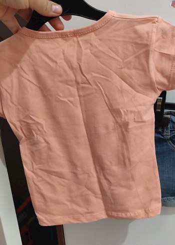 Kız Çocuk Pembe Kısa Kollu Tişört ve kot şoort - Görsel 4