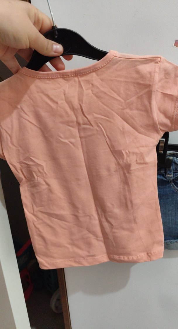 Kız Çocuk Pembe Kısa Kollu Tişört ve kot şoort - Görsel 4