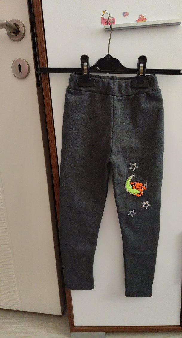 sıfır Kız Çocuk Gri Nakışlı Tayt - Görsel 3