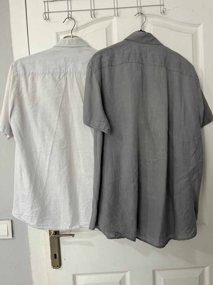 Gri Keten Erkek Kısa Kollu Gömlek - Görsel 2