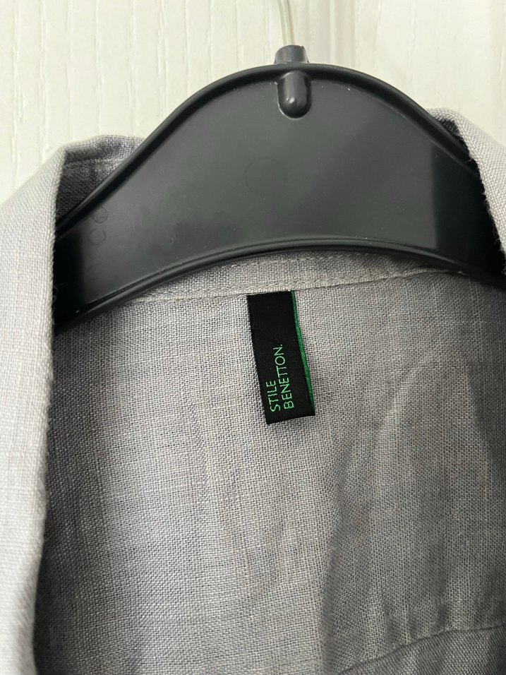 Gri Keten Erkek Kısa Kollu Gömlek - Görsel 4