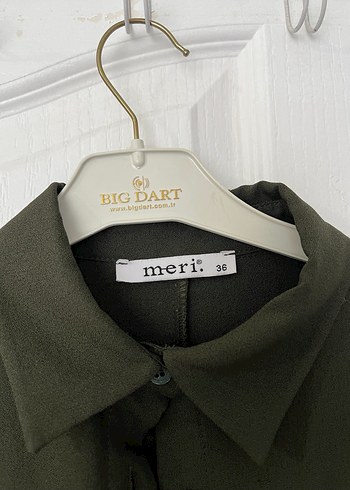 Kadın Haki Keten Düğmeli Gömlek - Görsel 3