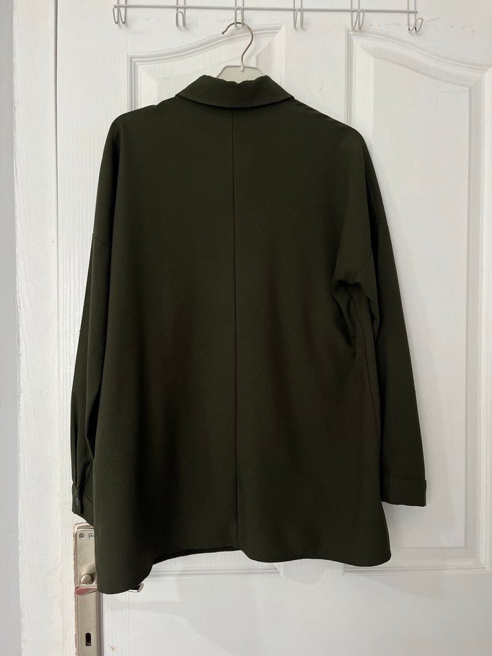 Kadın Haki Keten Düğmeli Gömlek - Görsel 2