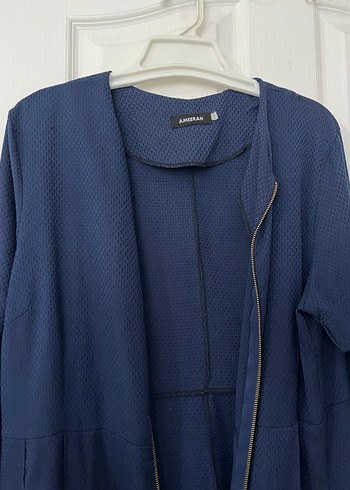 Lacivert Keten Fermuarlı Uzun Elbise - Görsel 3