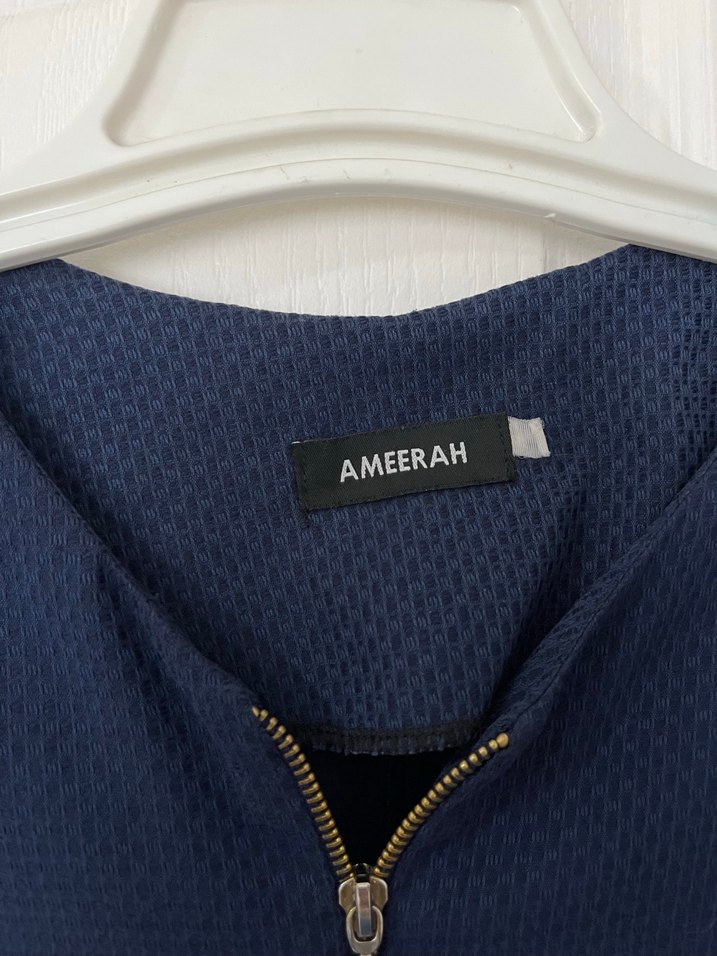 Lacivert Keten Fermuarlı Uzun Elbise - Görsel 4