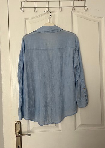 Mavi Keten Düğmeli Bohem Gömlek - Görsel 2