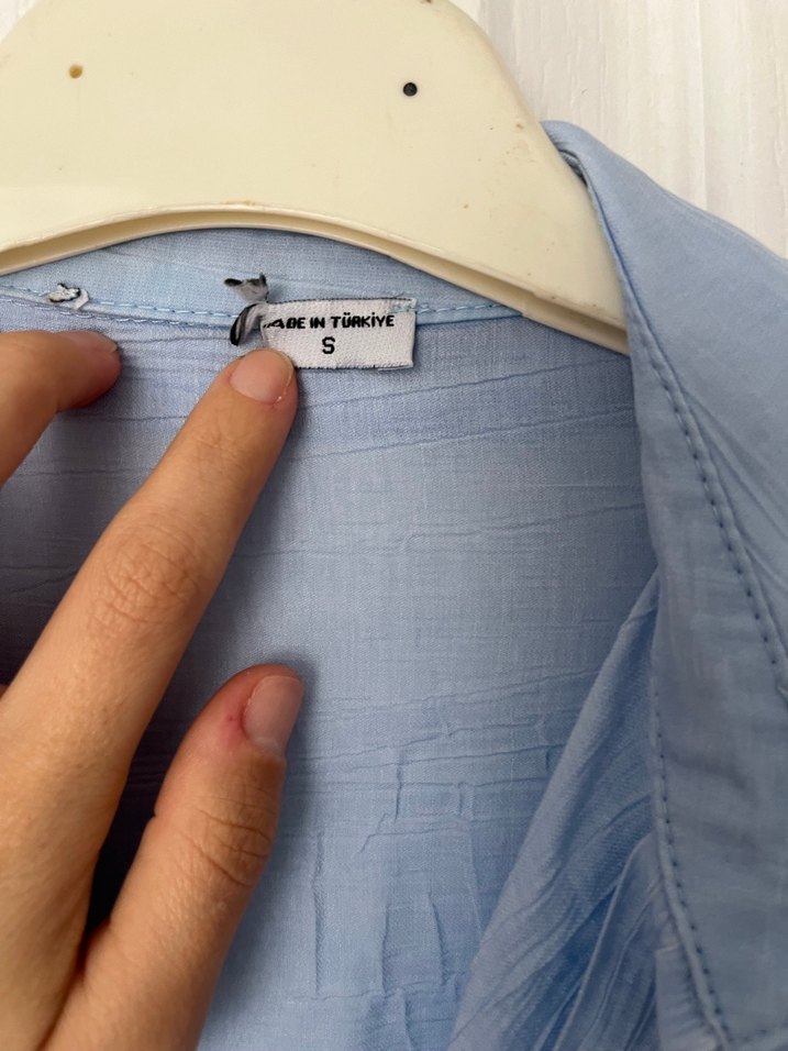 Mavi Keten Düğmeli Bohem Gömlek - Görsel 3