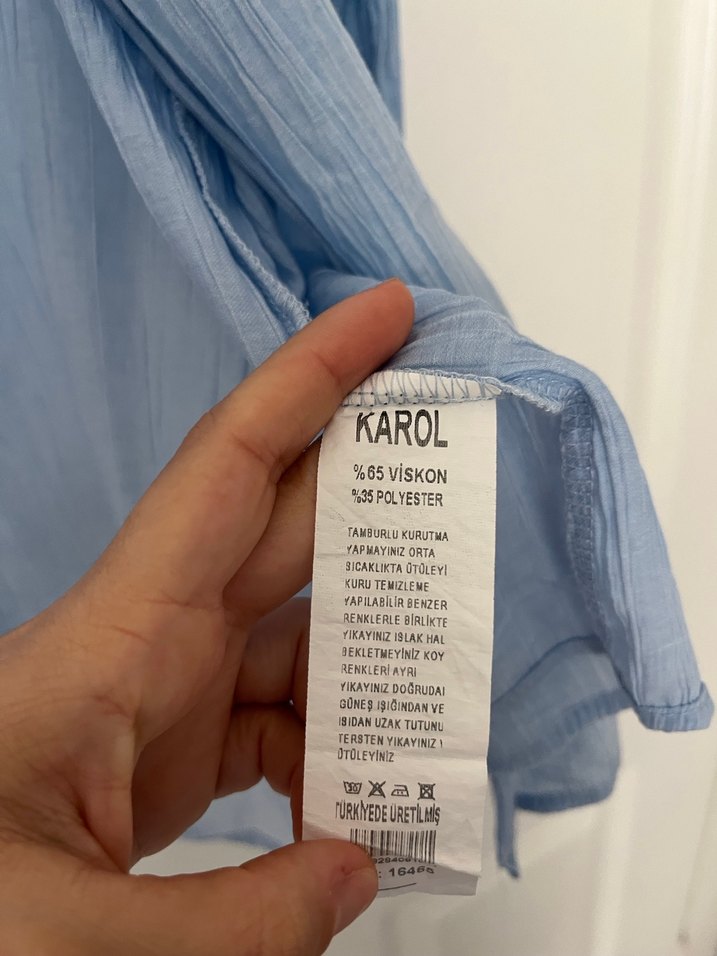 Mavi Keten Düğmeli Bohem Gömlek - Görsel 4