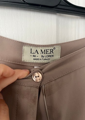 Bej Midi Rahat Kesim Kadın Kumaş Pantolon - Görsel 5