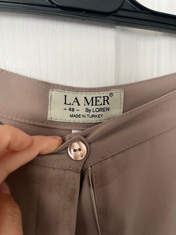 Bej Midi Rahat Kesim Kadın Kumaş Pantolon - Görsel 5