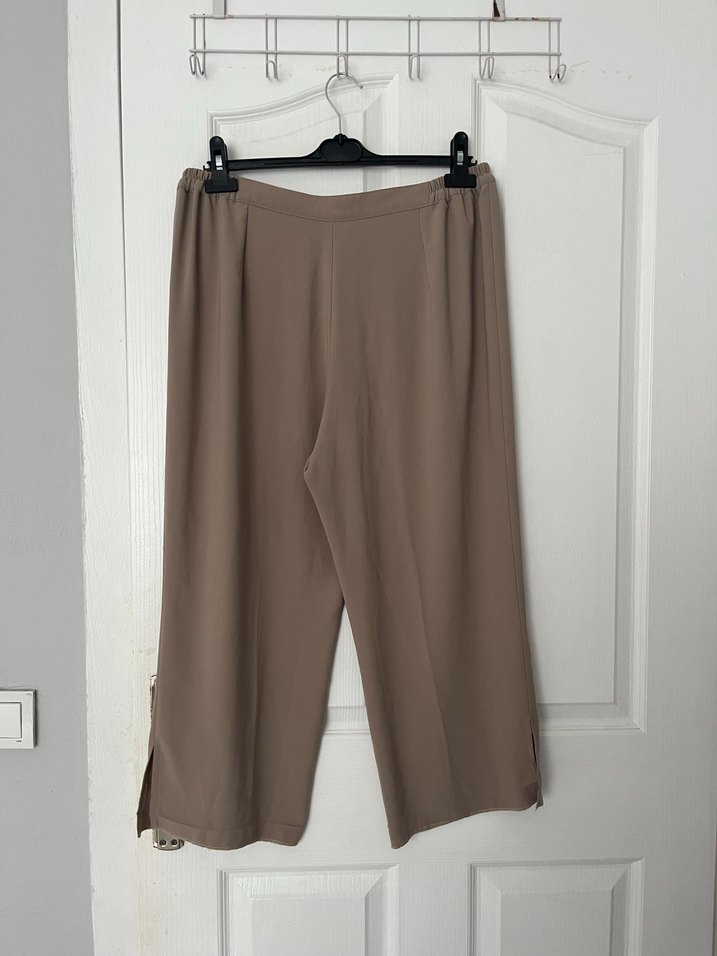 Bej Midi Rahat Kesim Kadın Kumaş Pantolon - Görsel 2