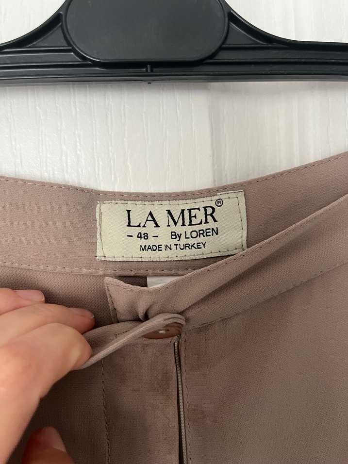 Bej Midi Rahat Kesim Kadın Kumaş Pantolon - Görsel 4