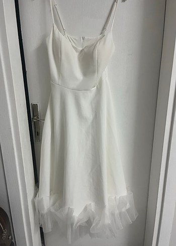 Beyaz Askılı Midi Elbise Tül Detaylı - Görsel 6