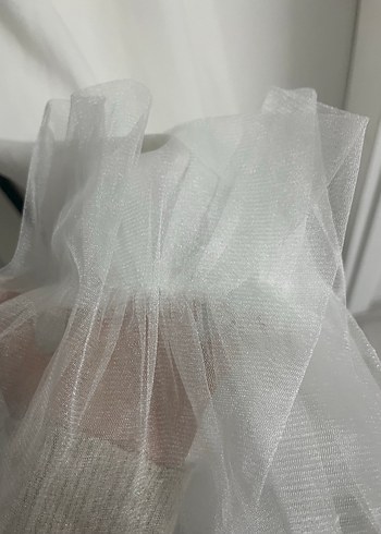 Beyaz Askılı Midi Elbise Tül Detaylı - Görsel 8