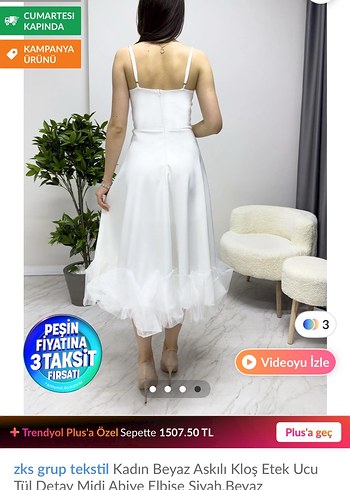 Beyaz Askılı Midi Elbise Tül Detaylı - Görsel 3