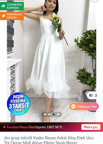 Beyaz Askılı Midi Elbise Tül Detaylı - Görsel 2