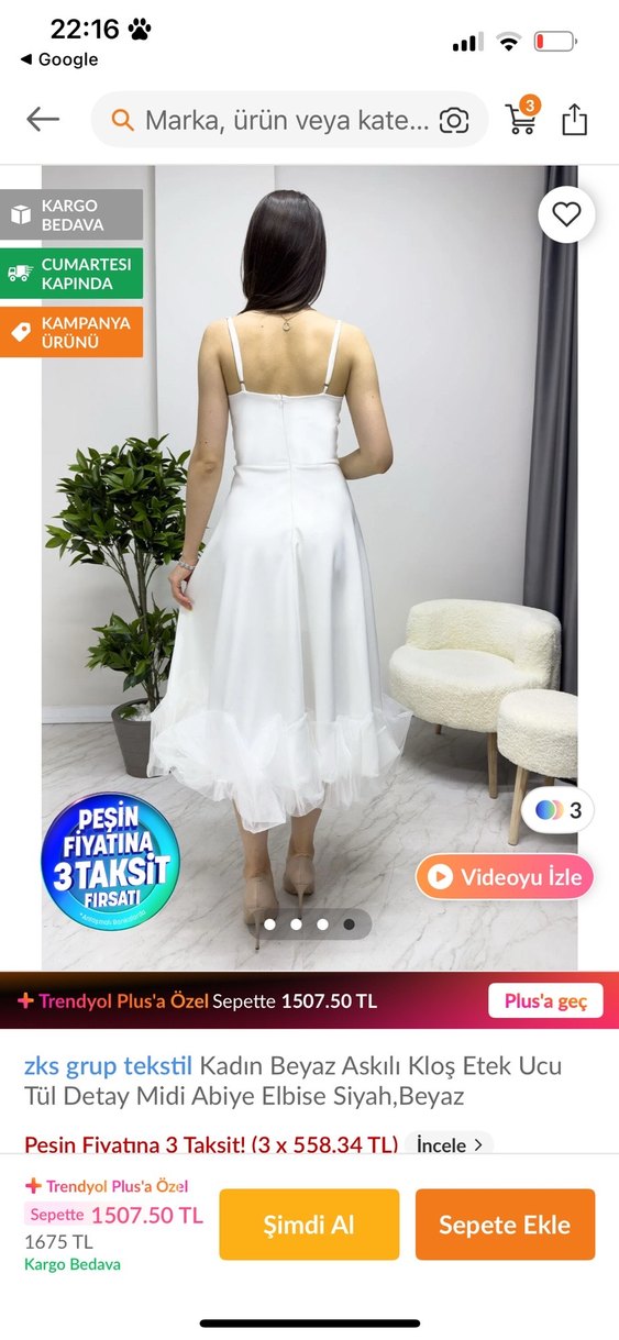 Beyaz Askılı Midi Elbise Tül Detaylı - Görsel 3