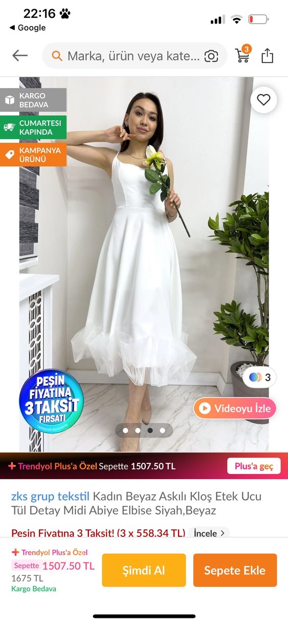 Beyaz Askılı Midi Elbise Tül Detaylı - Görsel 2