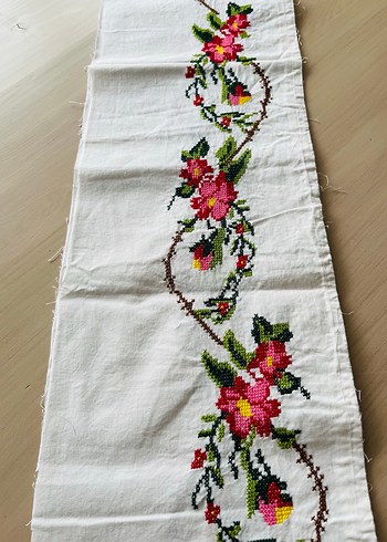 Çiçek Desenli kanaviçe nakışlı Kumaş Şerit - Görsel 3