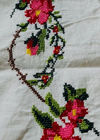 Çiçek Desenli kanaviçe nakışlı Kumaş Şerit - Görsel 2