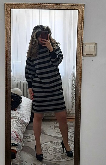  Seamlife çizgili triko elbise tunik