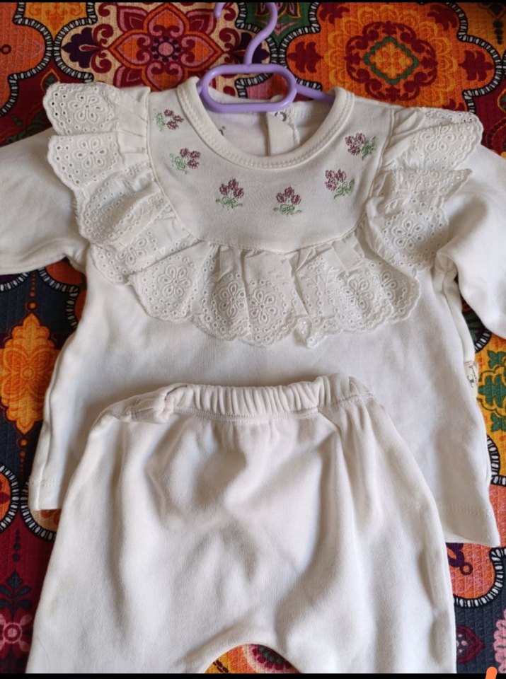 Beyaz Uzun Kollu Bebek Kıyafet Takımı - Görsel 3