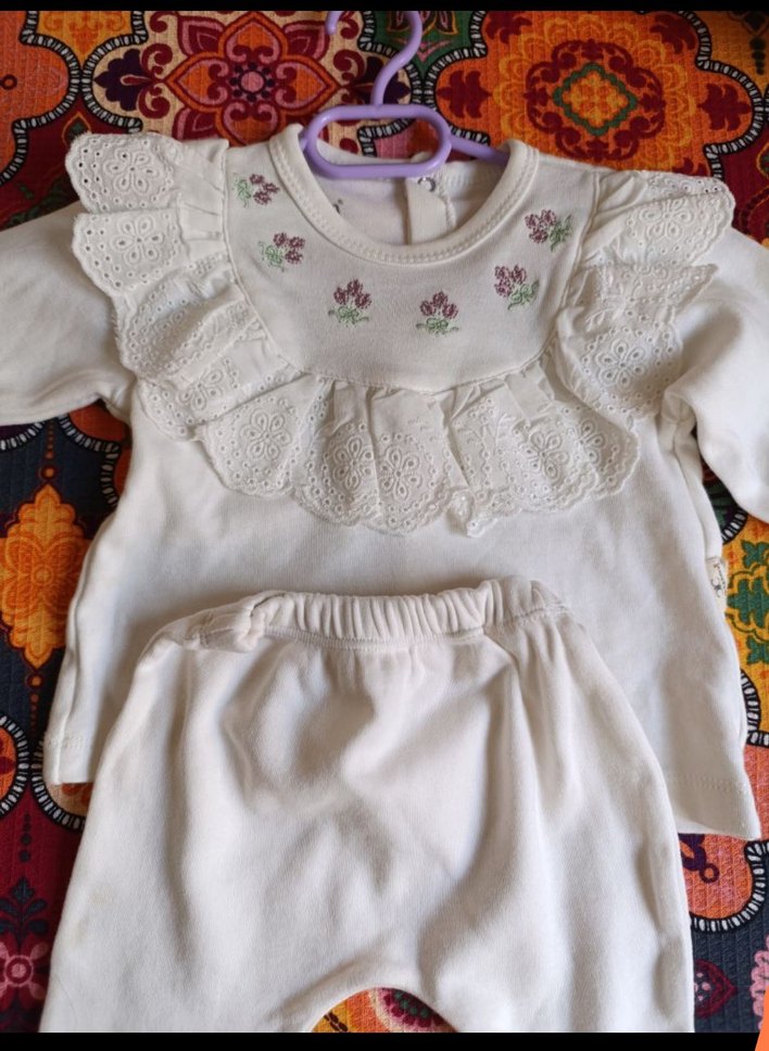 Beyaz Uzun Kollu Bebek Kıyafet Takımı - Görsel 2