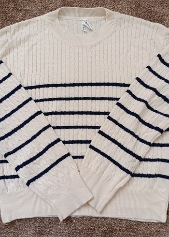 kız çocuk Beyaz Çizgili Örgü Kazak - Görsel 4