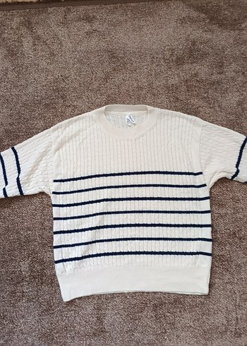 kız çocuk Beyaz Çizgili Örgü Kazak - Görsel 2