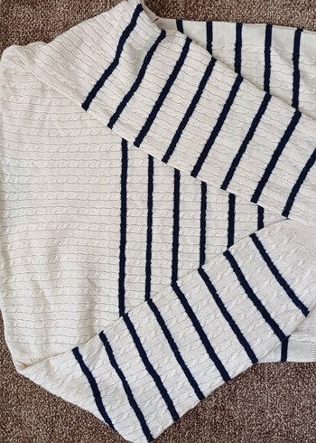 kız çocuk Beyaz Çizgili Örgü Kazak - Görsel 3