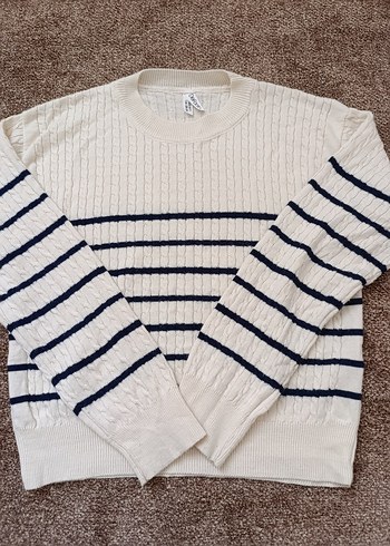 kız çocuk Beyaz Çizgili Örgü Kazak - Görsel 5