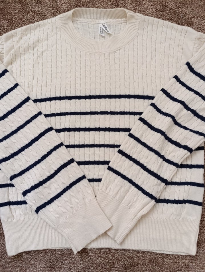 kız çocuk Beyaz Çizgili Örgü Kazak - Görsel 4