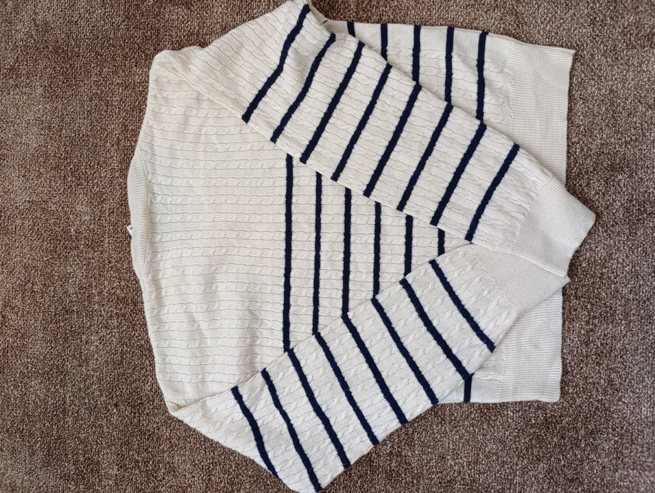 kız çocuk Beyaz Çizgili Örgü Kazak - Görsel 3