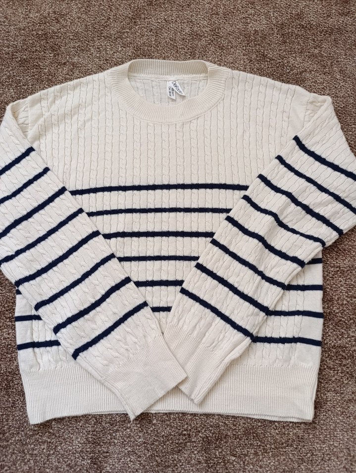 kız çocuk Beyaz Çizgili Örgü Kazak - Görsel 5