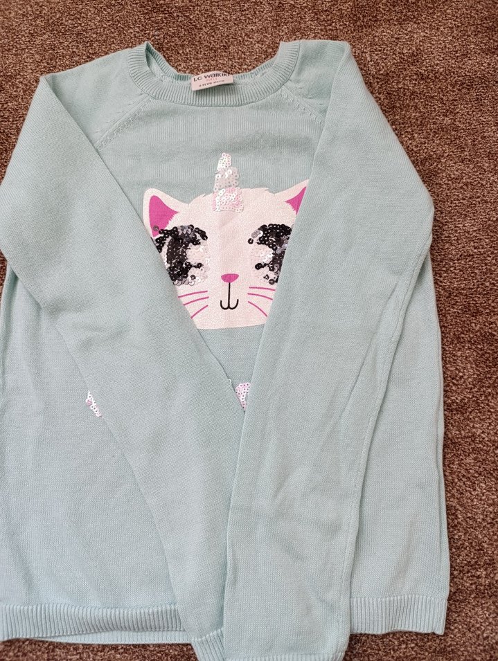 Turkuaz Kız Çocuk Uzun Kollu Triko Kazak - Görsel 4