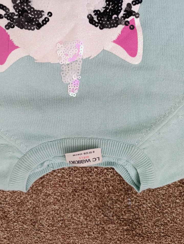 Turkuaz Kız Çocuk Uzun Kollu Triko Kazak - Görsel 3