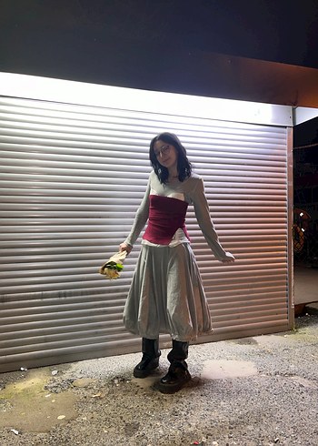 Gri Uzun Kollu Polo Garage Elbise - Görsel 2