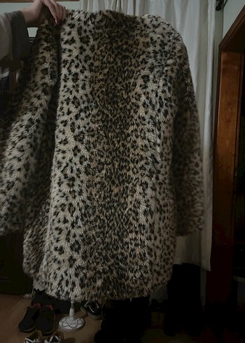 Leopar Desenli Suni Kürk Midi Ceket - Görsel 3