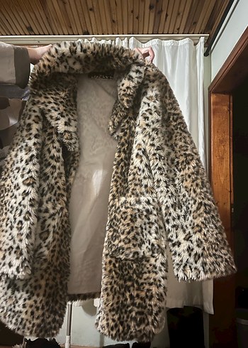 Leopar Desenli Suni Kürk Midi Ceket - Görsel 2